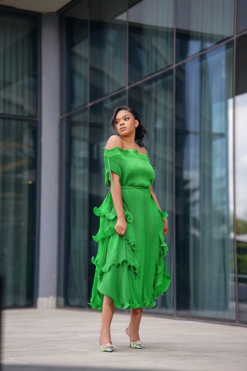 Green over flow dress