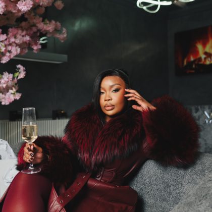 Burgundy leather faux fur belted  coat