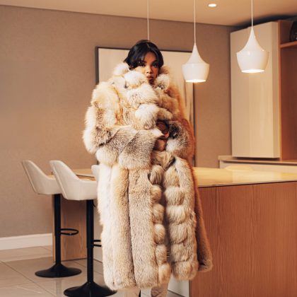 High Quality Real Fur (fox) long nude coat