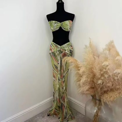 Two piece skirt Swimwear ( Green Mesh)