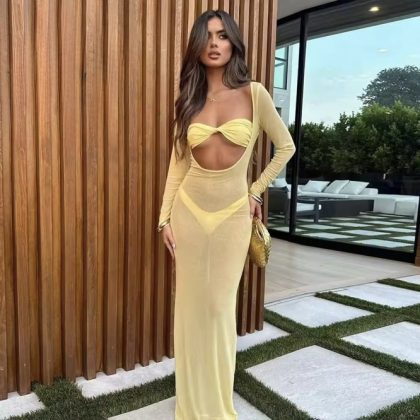Blush Yellow mesh 3 piece with cover up