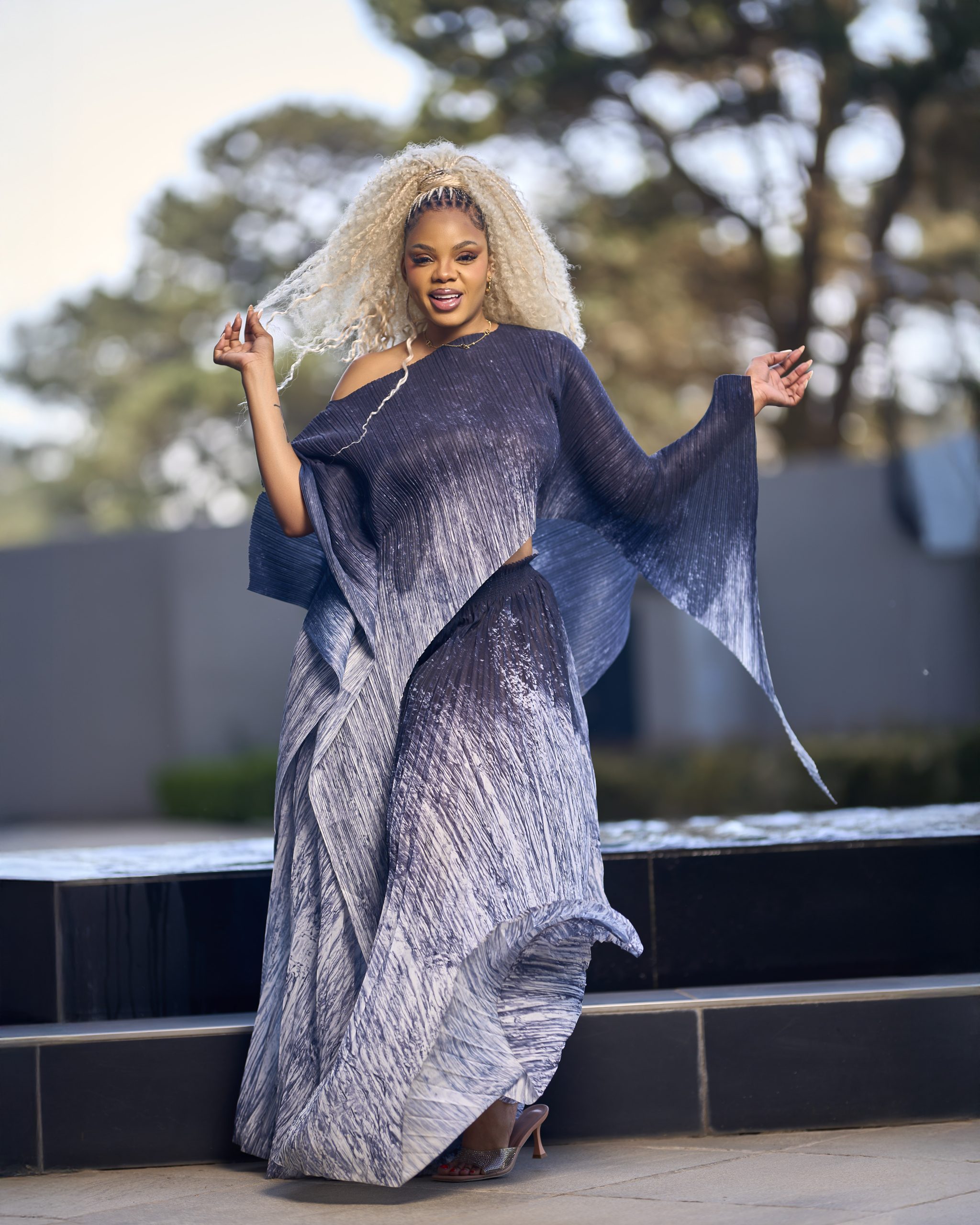 Pleated Metallic Gray Two Piece - Image 2