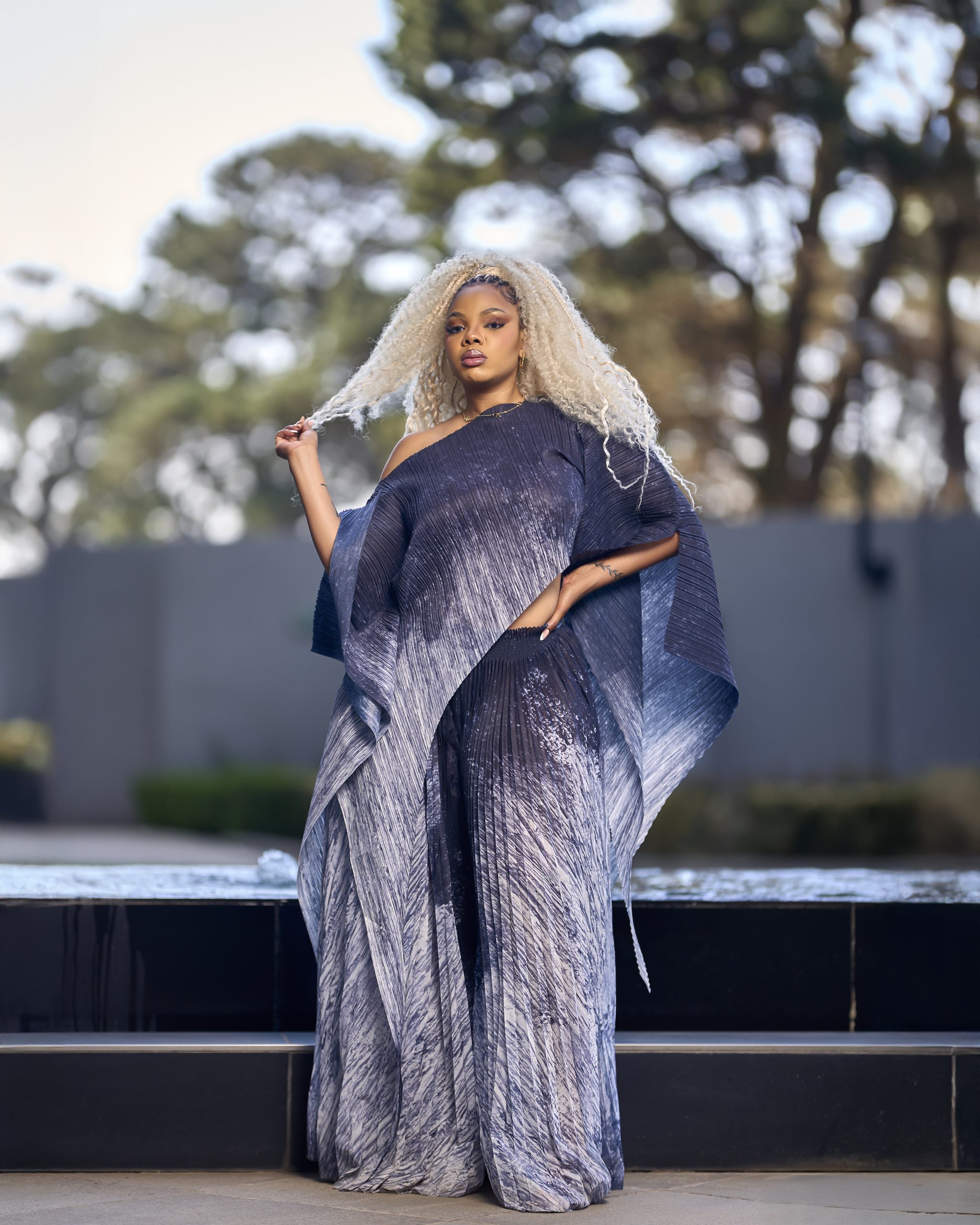 Pleated Metallic Gray Two Piece