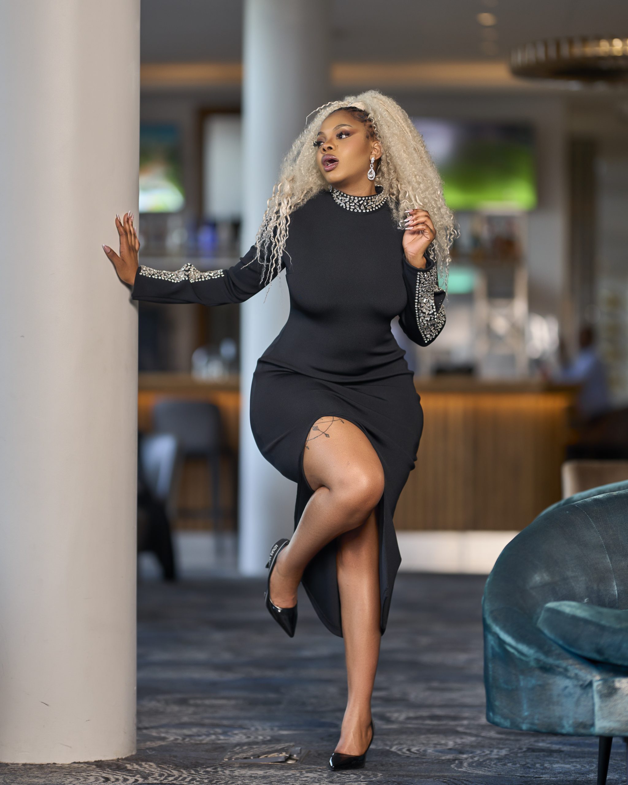 Crystal long sleeve black Bandage Dress - Image 2