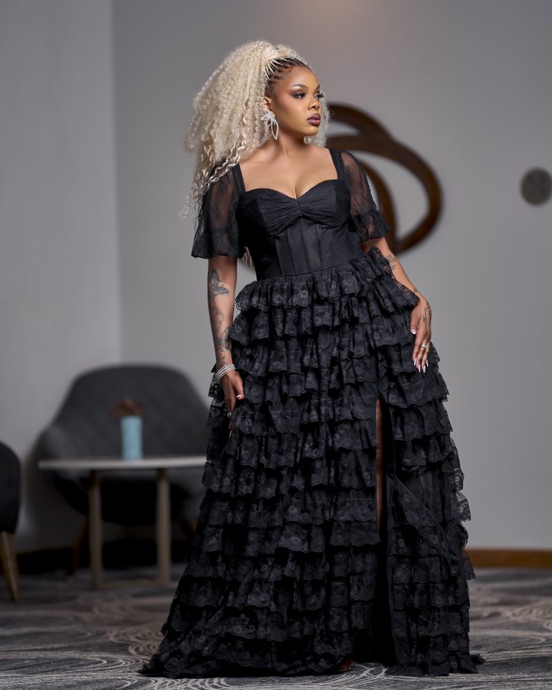 Black Long Mesh Off-Shoulder High Slit Party Dress - Image 4