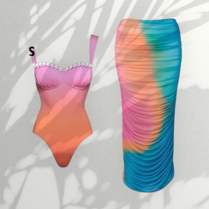 Rainbow two piece bodysuit & coverup beachwear