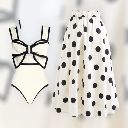 Black & White two piece bodysuit & coverup beachwear