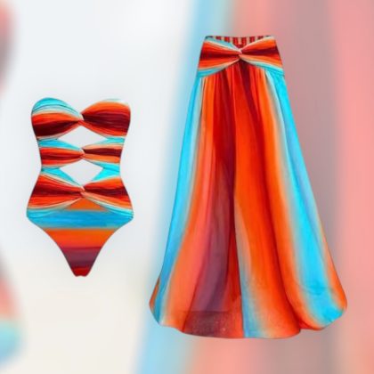 Multicolored Rainbow Bodysuit & Coverup Beachwear