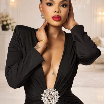 V neck Crystal Maxi Black dress