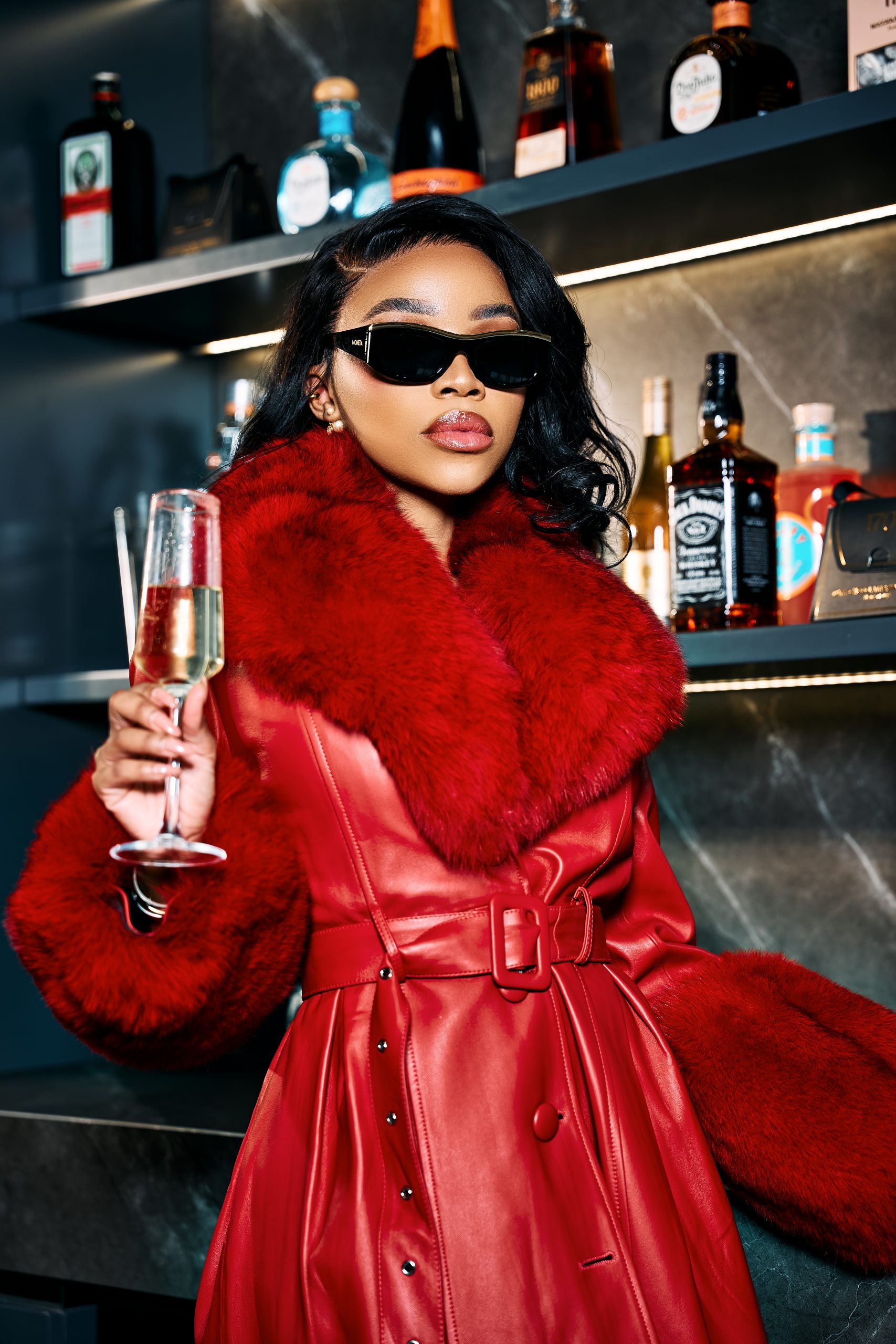 The Red Velvet leather Fur Coat - Image 3