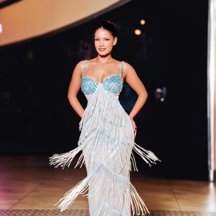 Blue Mirage  Fringe Evening Dress